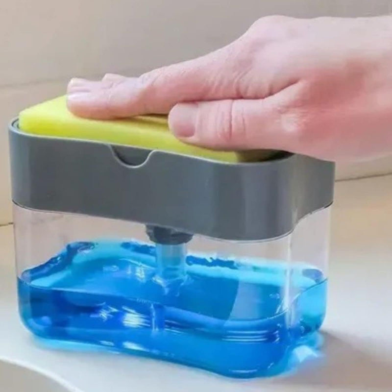 Dispenser de Detergente 2 em 1 com Suporte para Esponja – Praticidade e Economia na Sua Cozinha